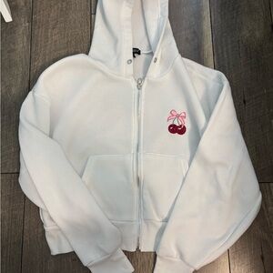 White Hoodie with Cherry Embroidery